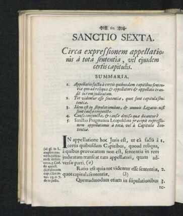 Sanctio Sexta. Circa expressionem appelationis a tota sententia, vel eiusdem certis capitulis.