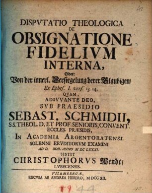 Disp. theol. de obsignatione fidelium interna
