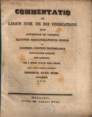 Commentatio ad legem XVIII. de rei vindicatione
