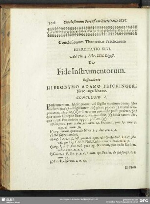 Conclusionum Theoretico-Practicarum Exercitatio XLVI. Ad Tit. 4. Libr. XXII. Digest. De Fide Instrumentorum