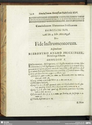 Conclusionum Theoretico-Practicarum Exercitatio XLVI. Ad Tit. 4. Libr. XXII. Digest. De Fide Instrumentorum