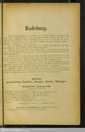 Behördenverzeichnis : Behörden, gemeinnützige Anstalten, Innungen, Vereine, Stiftungen