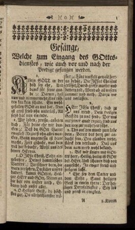 Gesänge zum Eingang des GOttesdienstes, wie auch vor und nach der Predigt gesungen werden – Neu-Jahrs-Gesänge