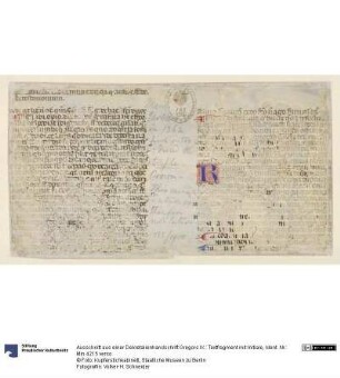 Ausschnitt aus einer Dekretalienhandschrift Gregors IX.: Textfragment mit Initiale