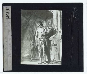 Rembrandt (Umkreis), Stehender nackter Mann mit Lendenschurz (Zeichnung Benesch 710) (London BM Oo,9.94)