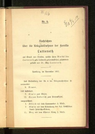 Nachrichten über die Kriegsteilnehmer der Familie Lutteroth.