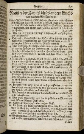 Register der Capitel dieses andern Buchs vom wahren Christenthum