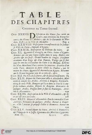 Table des Chapitres contenus au tome second