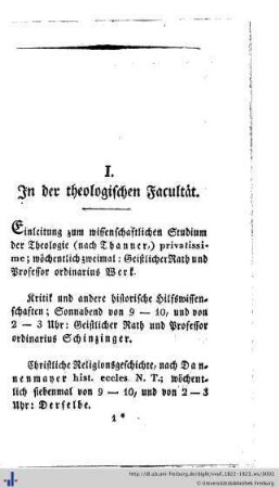 I. In der theologischen Facultät.