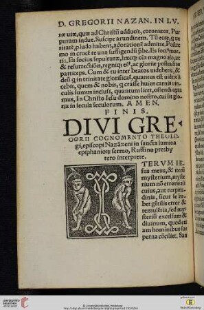 Divi Gregorii cognomento Theologi, episcopi Nazanzeni in sancta lumina epiphanio sermo, Ruffino presbytero interprete