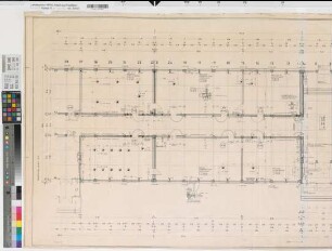 Soest (Soest) 2. Erweiterung des Archigymnasiums Grundriß Erdgeschoß 1. Teil 1976 1 : 50 74 x 145 Zeichnung Staatshochbauamt Soest