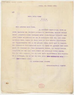 Brief an Fritz Fleck : 16.01.1922