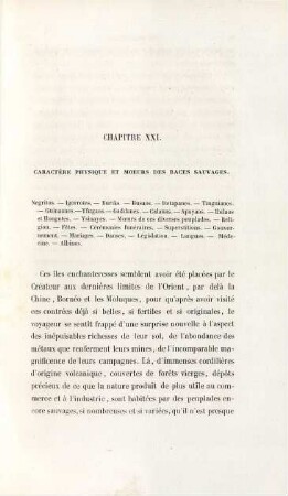 Chapitre XXI. Caractère physique et moeurs des races sauvages