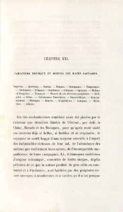 Chapitre XXI. Caractère physique et moeurs des races sauvages