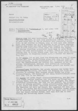 Diefenbach: Visitationsbericht 1958