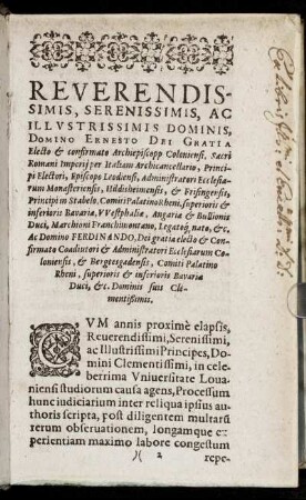 Reverendissimis, Serenissimis, Ac Illustrissimis Dominis, Domino Ernesto Dei Gratia