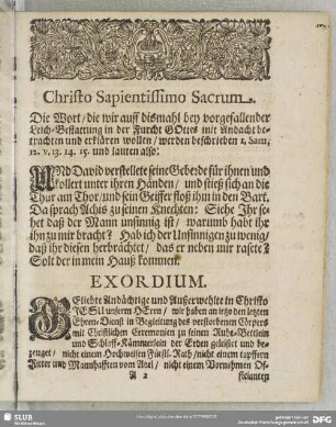 Leichenpredigt : Christo Sapientissimo Sacrum. Exordium. Propositio. Prima Pars. Secunda Pars