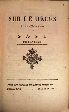 Sur Le Décés trés Funeste; de S.A.S.E. de Baviere