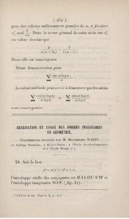 Réalisation et usage des formes imaginaires en géométrie. [Fortsetzung]
