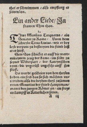 Ein ander Liede/ Jn || frawen Ehrn thon. ||