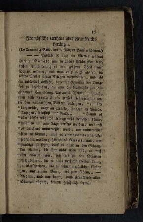 Französische Urtheile über Frankreichs Gränzen.