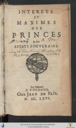 Interets Et Maximes Des Princes & des Estats Souverains