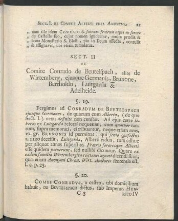 Sect. II. De Comite Conrado de Beutelspach, alias de Wirtemberg, ejusque Germanis, Brunone, Bertholdo, Luitgarda & Adelheide