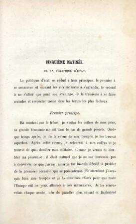 Cinquième Matinée. De la politique d'etat.