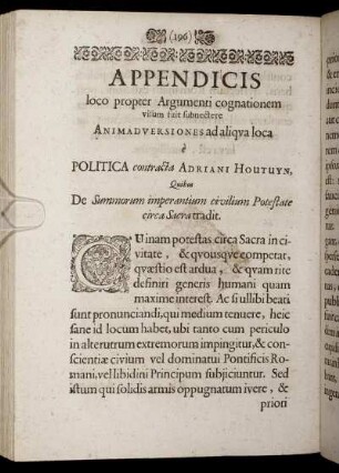 Appendicis loco Propter Argumenti cognationem visum fuit subnectere [...]