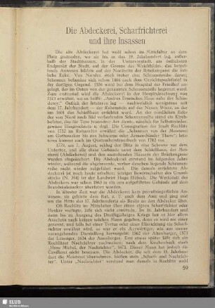 Die Abdeckerei, Scharfrichterei und ihrer Insassen