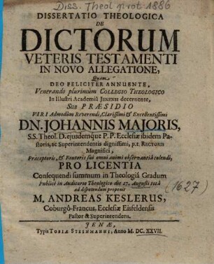 Dissertatio Theologica De Dictorum Veteris Testamenti In Novo Allegatione