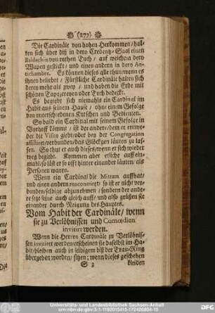 Vom Habit der Cardinäle, wenn sie zu Verlöbnissen und Comoedien invitirt werden.
