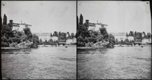 Lago Maggiore. Blick vom See auf das Grand Hotel Pallanza (heute Hotel Majestic) und die Isola di San Giovanni