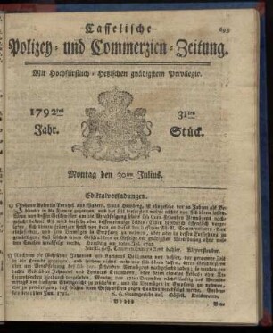 31tes Stueck, Montag den 30ten Julius. 1792
