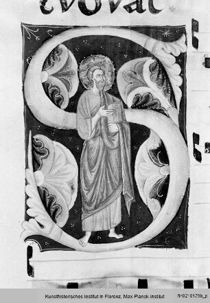 Antiphonar : Textseite mit vierzeiligen Neumen und historisierter Initiale (S): Prophet