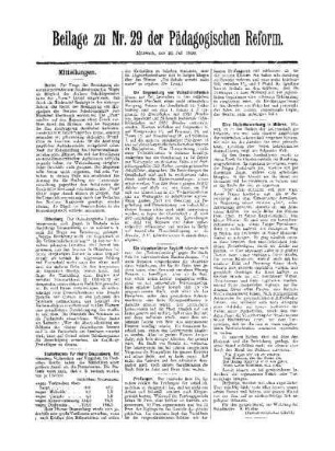 Mitteilungen : Beilage zu Nr. 29 der Pädagogischen Reform