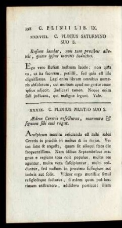 XXXVIII. C. Plinius Saturnino Suo S.