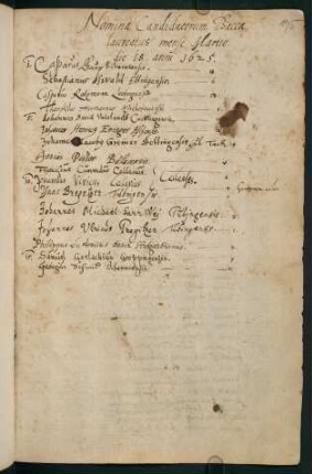 [Matrikel] Nomina Candidatorum Baccalaureatus1625-1748