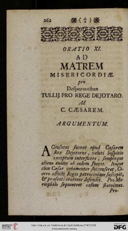 Oratio XI. Ad Matrem Misericordiae pro Desperantibus Tullij pro Rege Dejotaro. Ad C. Caesarem