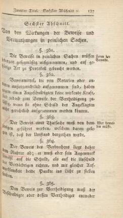Sechster Abschnitt. Von den Wirkungen der Beweise und Vermuthungen in peinlichen Sachen