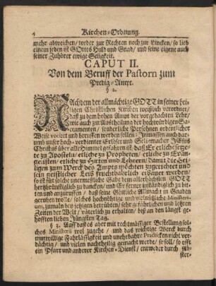 Caput II. Von dem Beruff der Pastorn zum Predig-Ampt