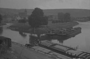 Hann. Münden: Zusammenfluss von Fulda und Werra mit Weserschiffen