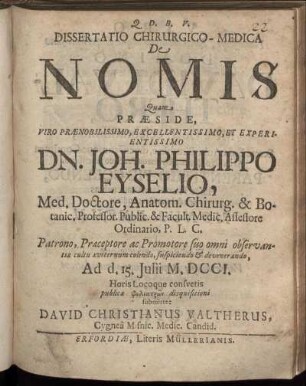 Dissertatio Chirugico-Medica De Nomis