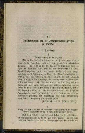 VI. Entscheidungen des K. Oberappellationsgerichts zu Dresden