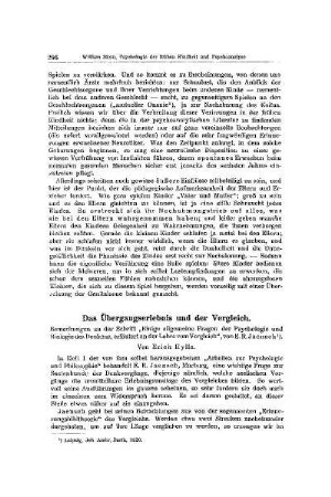 Das Übergangserlebnis und der Vergleich : Bemerkungen zu der Schrift "Einige allgemeine Fragen der Psychologie und Biologie des Denkens, erläutert an der Lehre vom Vergleich", von E. R. Jaensch
