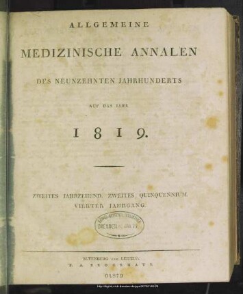 1819: Allgemeine medizinische Annalen des neunzehnten Jahrhunderts