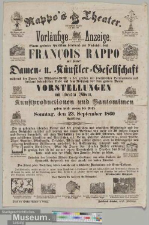 Rappo's Theater. Vorläufige Anzeige.