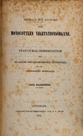 Beiträge zur Anatomie der monocotylen Vegetationsorgane : Inaugural-Dissertation