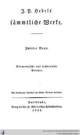 Band 2: Allemannische und hochdeutsche Gedichte: J. P. Hebel's sämmtliche Werke