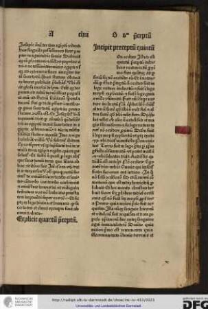 Incipit preceptum quintum.